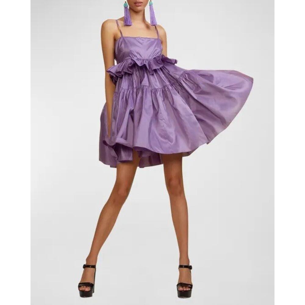 NWT $465 Cynthia Rowley Silk Taffeta Peplum Purple Babydoll Dress Sz 8 Run Small